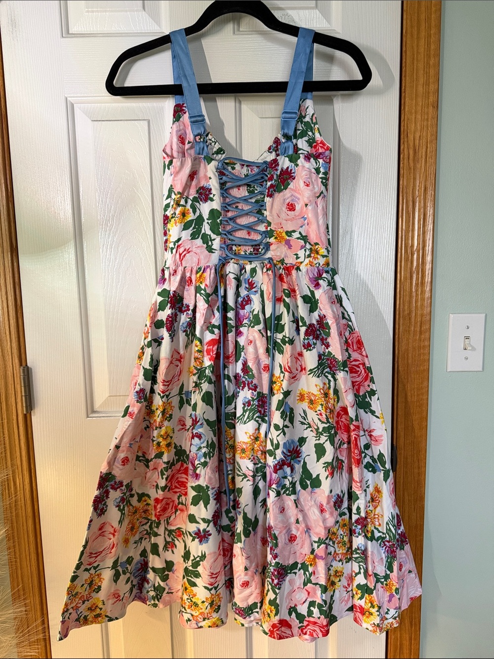 Vixen by Micheline Pitt White Floral Midi Dress with Blue Straps - Picture 2 of 2